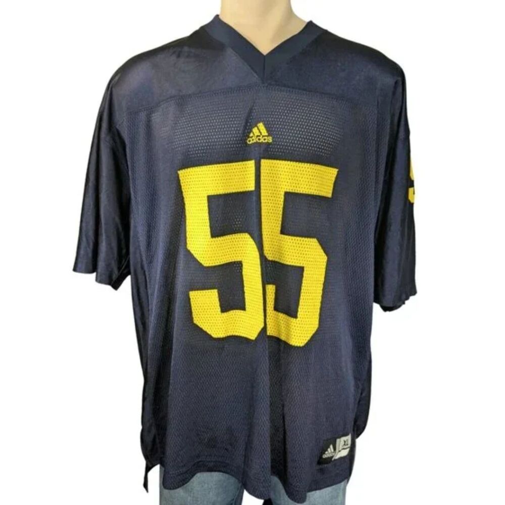Men's L Adidas NCAA University Michigan Wolverines Blue Football Jersey #55